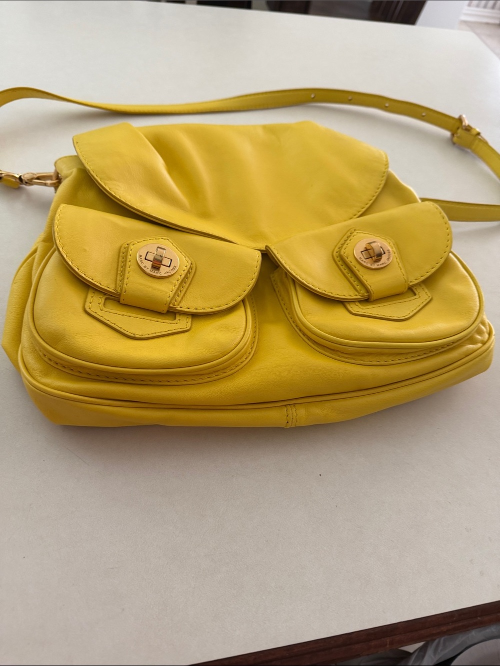Marc by Marc Jacobs Yellow Leather Crossbody Bag with Double Front Pockets